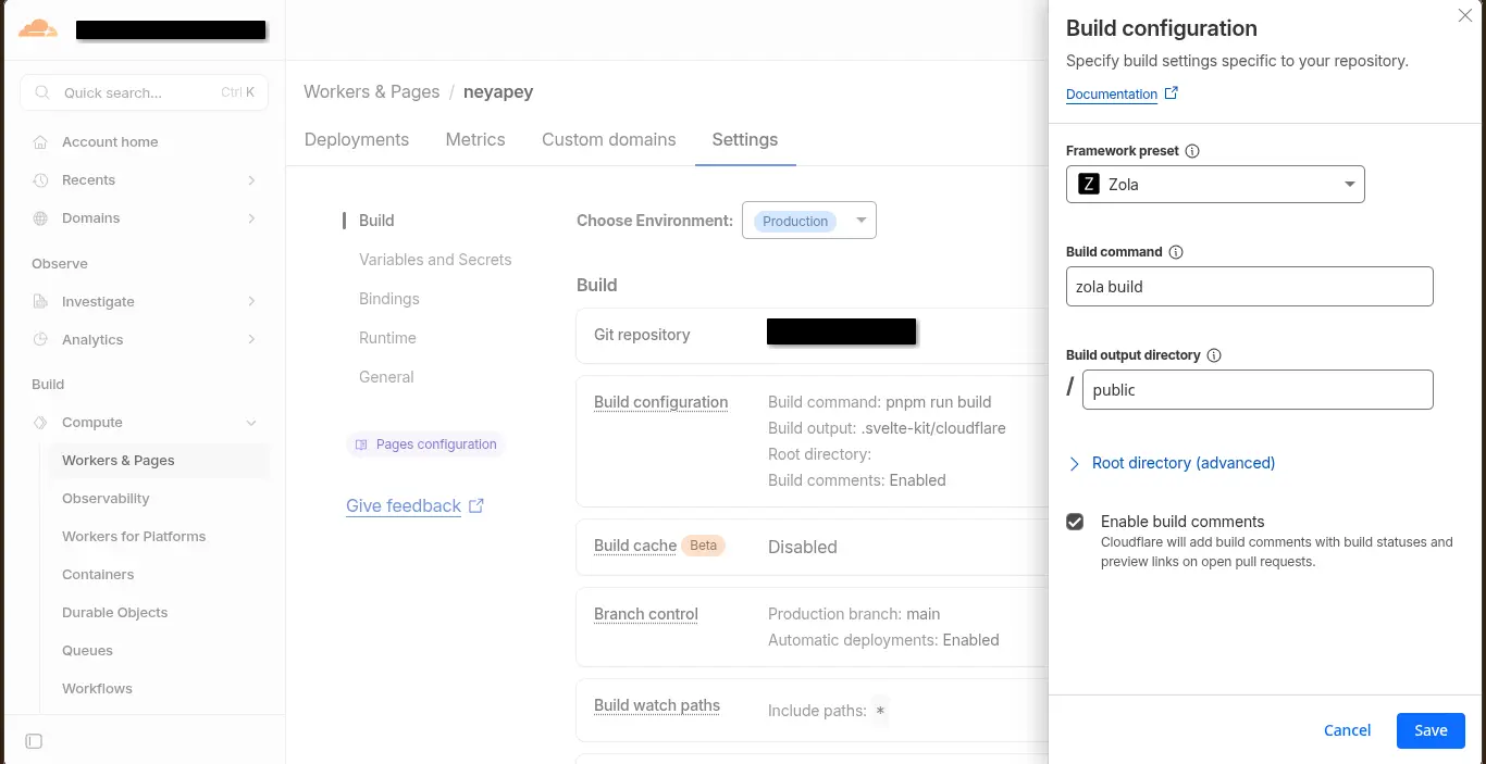 Settings panel